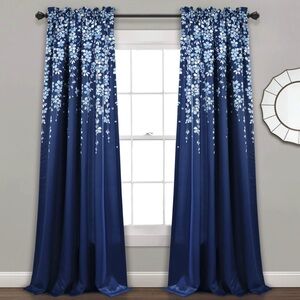 Lush decor 2 Navy Blue Floral Noise Reduction & Darkens Drapes Curtains 84”NWT